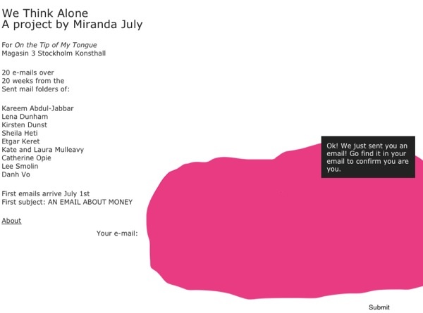 We think alone: el nuevo proyecto por email de Miranda July 2