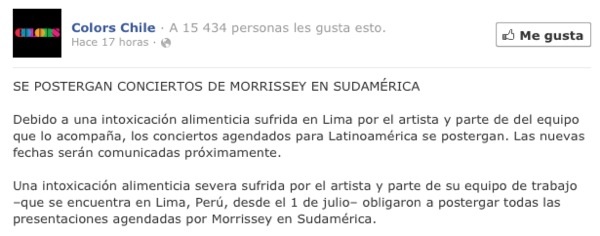 Morrissey posterga su gira por Chile 5