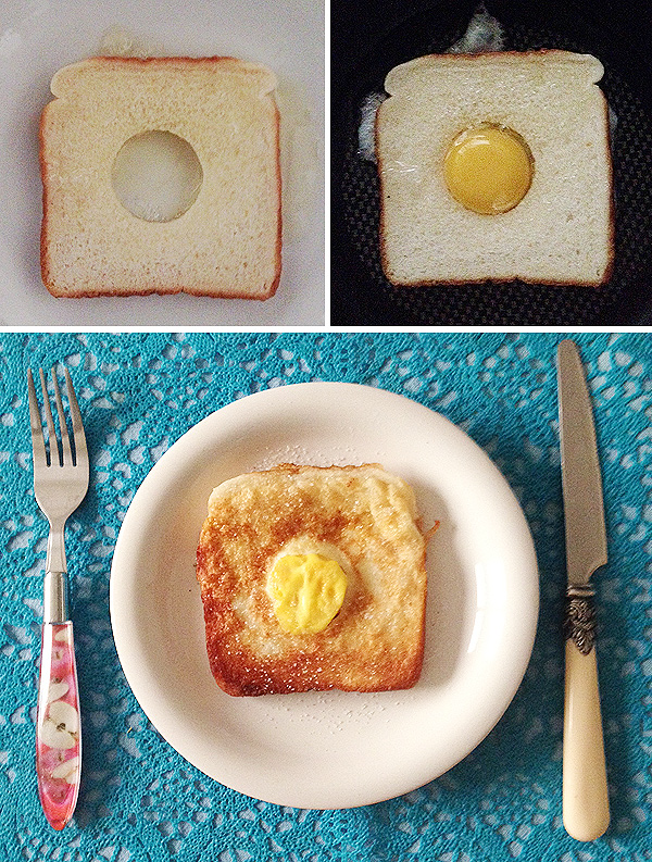 Huevo frito en pan de molde para el desayuno 3