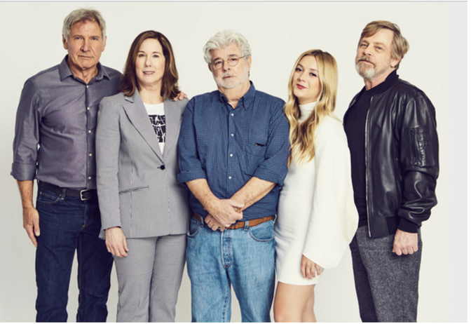 Billie Lourd, Harrison Ford y George Lucas en homenaje a Carrie Fisher 9