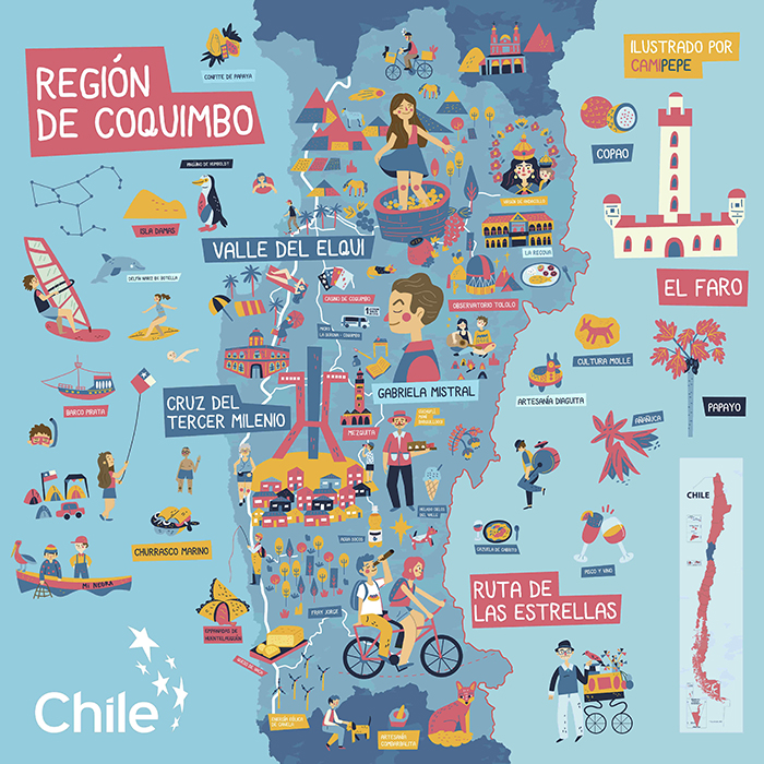 Mapas ilustrados: Exposición colaborativa muestra los íconos de Chile 1